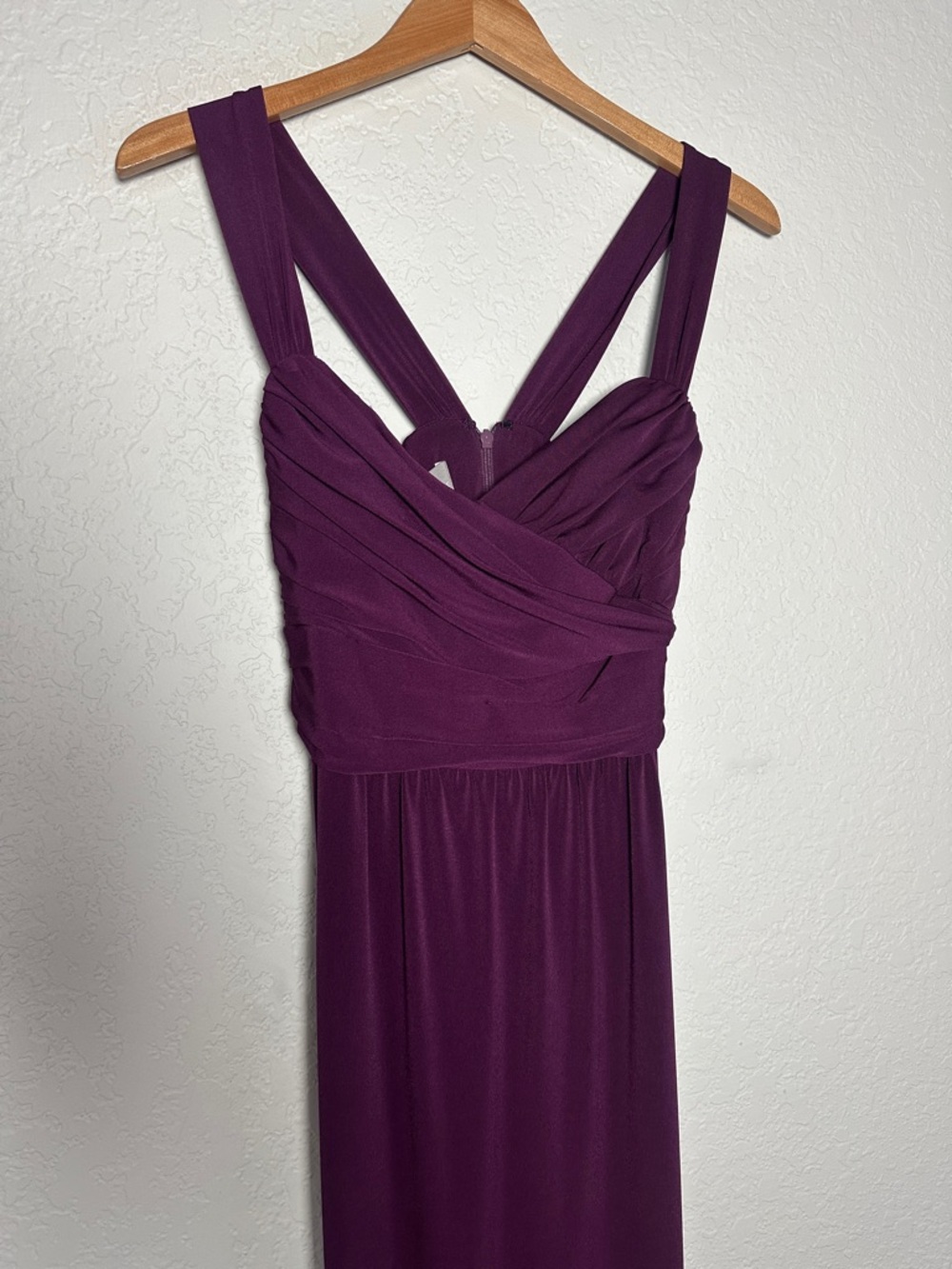 NEW Amsale Plum Formal Ruched Maxi Dress Wedding Bridesmaid Prom Jersey Size 8